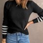 Black Striped Sleeve Plain Knit Sweater