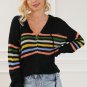 Black Striped Detail Zip Up Hooded Sweater Cardigan