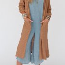 Chestnut Long Waffle Knit Cardigan with Pockets
