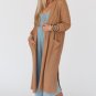 Chestnut Long Waffle Knit Cardigan with Pockets