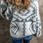Light Grey Geometric Pattern Ribbed Trim Button-Up Cardigan
