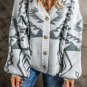 Light Grey Geometric Pattern Ribbed Trim Button-Up Cardigan