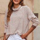 Brown Striped Turtleneck Loose Sweater