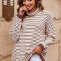 Brown Striped Turtleneck Loose Sweater