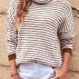 Brown Striped Turtleneck Loose Sweater