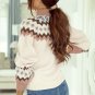 Khaki Geometric Pattern Ribbed Trim High Neck Sweater
