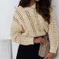 Khaki Eyelets Cable Knit Drop Shoulder Sweater