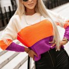 Multicolor Color Block Drop Shoulder Round Neck Knit Sweater