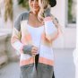 Multicolor Color Block Striped Pocketed Open Cardigan