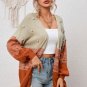 Brown Pompom Color Block Open Front Cardigan