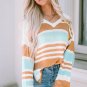 Multicolor Colorblock Stripe Long Sleeve Split Sweater