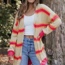 Stripe Printed Ribbed Long Knitted Cardigan