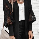Black Crochet Lace Sleeve Ribbed Knit Cardigan