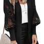Black Crochet Lace Sleeve Ribbed Knit Cardigan