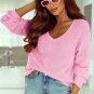 Pink Ribbed Knit V Neck Sweater