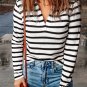 Stripe Collared V Neck Lightweight Knit Casual Sweater