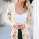 Apricot Floral Print Ribbed Knit Slim Fit Cardigan