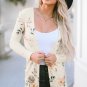 Apricot Floral Print Ribbed Knit Slim Fit Cardigan