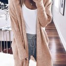 Smoke Gray Ribbed Trim Puff Sleeve Open Cardigan