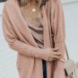 Smoke Gray Ribbed Trim Puff Sleeve Open Cardigan