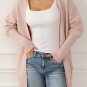 Smoke Gray Ribbed Trim Puff Sleeve Open Cardigan