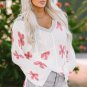 White Floral Print Lightweight Knit Hooded Sweater