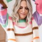 Multicolor Striped Colorblock Drop Shoulder Sweater