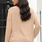 Brown Contrast Trimmed Striped Drop Shoulder Sweater