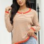 Brown Contrast Trimmed Striped Drop Shoulder Sweater