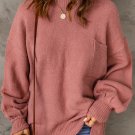 Solid Color Puffy Sleeve Pocketed Sweater