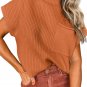Gold Flame Patch Pocket Ribbed Knit Short Sleeve Sweater