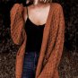 Brown Open Front Woven Texture Knitted Cardigan with Pockets