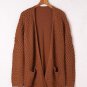 Brown Open Front Woven Texture Knitted Cardigan with Pockets