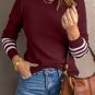 Red Striped Sleeve Plain Knit Sweater