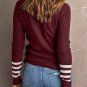 Red Striped Sleeve Plain Knit Sweater