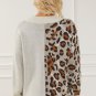 Leopard Color Block V Neck Drop Shoulder Knit Sweater