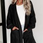 Black Ribbed Trim Eyelet Cable Knit Cardigan