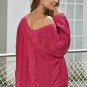 Rose Bubblegum V Neck Braided Knit Sweater