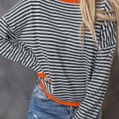 Contrast Trimmed Striped Drop Shoulder Sweater