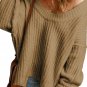 Khaki Ribbed Knit Round Neck Slouchy Chunky Sweater