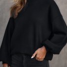 Black Turtleneck Drop Shoulder Bubble Sleeve Knit Sweater
