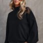 Black Turtleneck Drop Shoulder Bubble Sleeve Knit Sweater