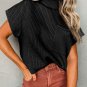 Black Patch Pocket Ribbed Knit Short Sleeve Sweater