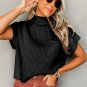 Black Patch Pocket Ribbed Knit Short Sleeve Sweater