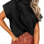 Black Patch Pocket Ribbed Knit Short Sleeve Sweater