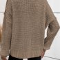 Khaki Pointelle Knit Button V Neck Drop Shoulder Sweater