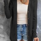 Black Solid Color Open-Front Buttons Cardigan