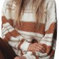 White Striped Knit Puff Sleeve Casual Sweater