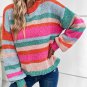 Multicolor Striped Knit Drop Shoulder Puff Sleeve Sweater