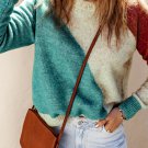 Multicolor Colorblock Ribbed Trim Round Neck Sweater
